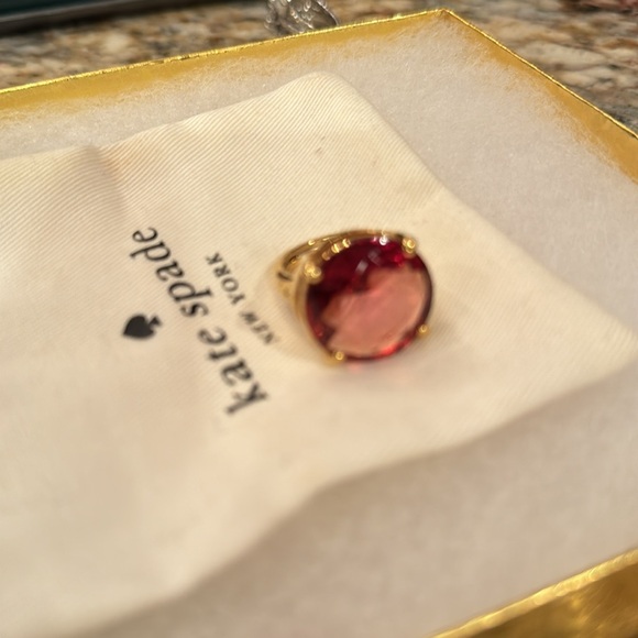 Kate Spade NY “Crystal Confection” 5 6 7 gold adjustable large pink stone ring - Picture 6 of 6